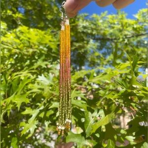 Elegant Beaded Dangle Earrings in Green, Pink, and Yellow